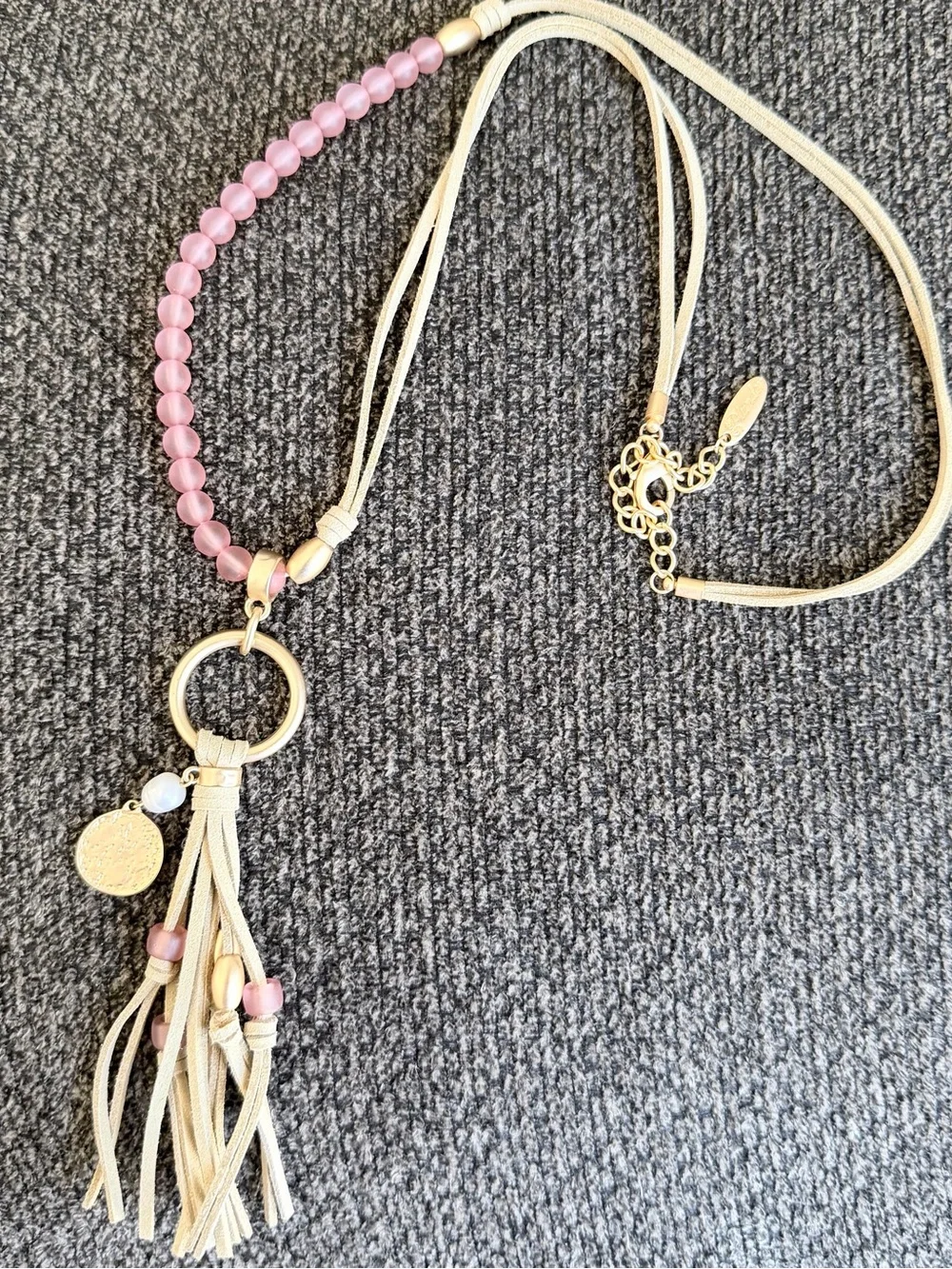 Plunder Beaded Pink and Gold Tassel Pendant Necklace